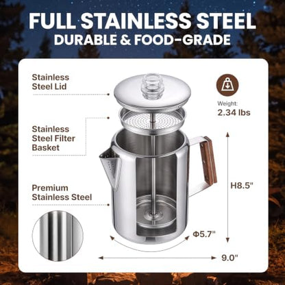 KingCamp Percolator Coffee Pot,304 Stainless Steel,Large Capacity,12 Cup