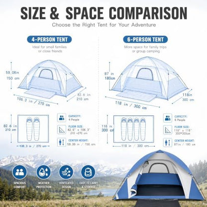 XL Camping Tents 4/6 Person Waterproof Double Layer Dome