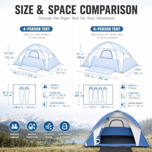 XL Camping Tents 4/6 Person Waterproof Double Layer Dome