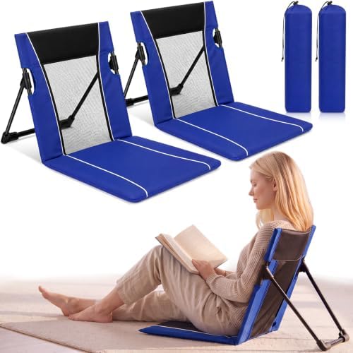 2pack Foldable Floor Chair with Back Support Folding Beach Chair, Blue