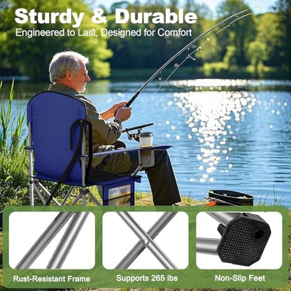 Folding Portable Camping Chair with Cooler, Cup Holder & Storage Pocket