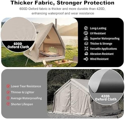 Qeroo® Luxury Inflatable Camping Tent for 1-2 Person, 600D Oxford Air Tent with Pump, 5 Min Setup, Waterproof & Windproof, All-Season Portable Glamping Tent,Durable Shelter,Lightweight & Easy to Carry