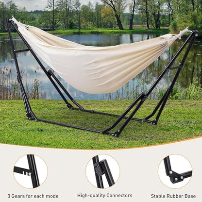 Ainfox Hammock with Foldable Stand, 2 in 1 Hammock and Swinging Chair with Carrying Bag, Portable Camping Chair Suitable for Outside, Swing,Patio,Garden,Camping Trip Beige