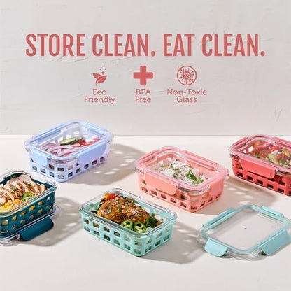 Ello Duraglass 3.4 Cup Glass Meal Prep Containers, 10 Pc, 5 Pack, Melon