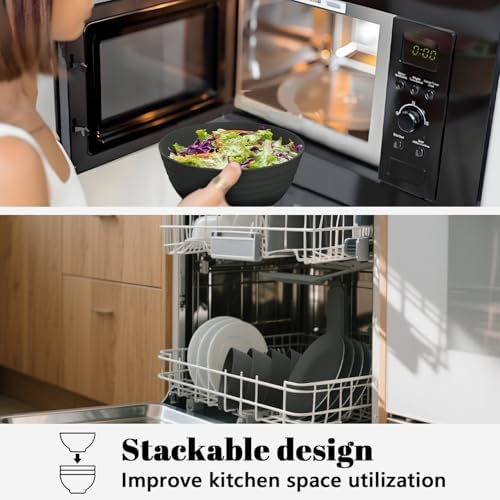 Wheat Straw Dinnerware Sets for 4, Unbreakable Plates and Bowls Sets 20 PCS, Reusable Plastic Dinnerware Set, Microwave Safe Kitchen Dish Set for Dorm, Camping (Black)