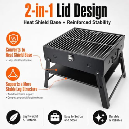 Portable BBQ Charcoal Camping Grill: Tabletop Folding Barbecue Grills
