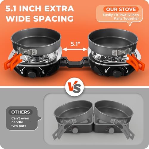 20000 BTU Propane Camping Stove with Cookware Set & Carry Bag Black