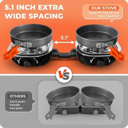 20000 BTU Propane Camping Stove with Cookware Set & Carry Bag Black