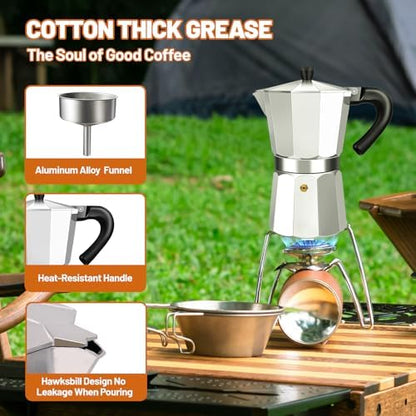 6 Cup Aluminum Espresso Stovetop Moka Pot Express Coffee Maker Percolator Italian Classic Mocha Coffee Machine for Italian and Cuban Cafe Brewing for Home & Camping 300ml 10oz