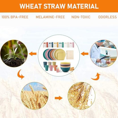 48 Pcs Wheat Straw Dinnerware Sets for 6,Unbreakable Plates and Bowls Set