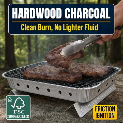 Pull Start Fire Grill, Natural Hardwood Charcoal, Portable 3hr Burn, 1 Pack
