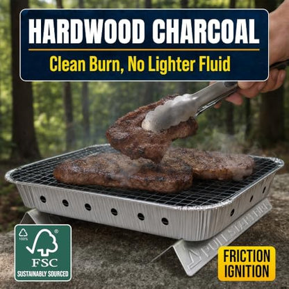 Pull Start Fire Grill, Natural Hardwood Charcoal, Portable 3hr Burn, 1 Pack