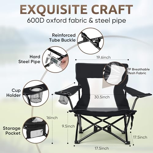 HaSteeL Low Beach Chairs, 3Pcs Folding Camping Chairs with Table - Black