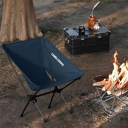 CAMEL CROWN Portable Camping Chair Folding Compact Lawn Lightweight Backpacking Chair with Carry Bag for Outdoor Hiking Beach Travel Picnic Festival Navy Blue 2pc