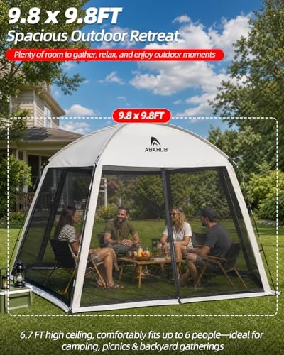 Abahub Portable Screen House Tent for 4-6 Person, 9.8x9.8x6.7 ft, White