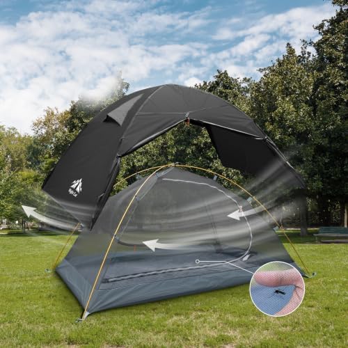 Night Cat 2-Persons Backpacking Tent: Waterproof Lightweight Camping Tent for Two People Hiking Outdoor Mountain with Aluminum Poles and Rainfly Green