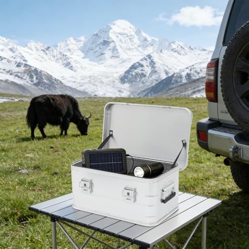 Aluminum Storage Box with Lid, 30L/7.93Gal Heavy Duty Overland Storage Box Stackable Trunk Organizer with Handles & Latches for Truck Bed SUV Camping Outdoor Home Organization