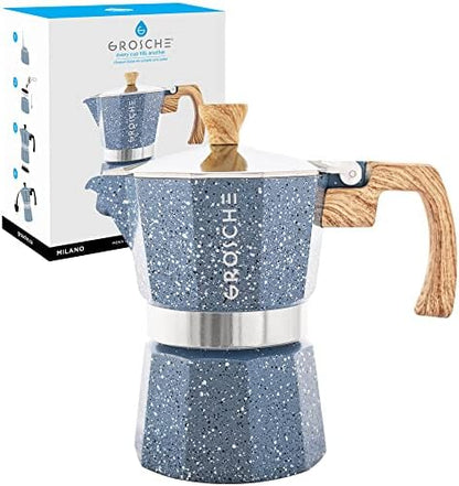 GROSCHE Milano Stovetop Espresso Maker Moka Pot 3 espresso Cup, 5 oz Indigo
