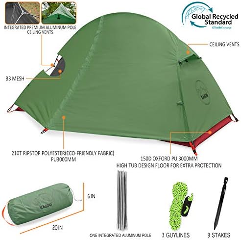 KAZOO Waterproof Backpacking Tent Ultralight 1/2 Person Lightweight Camping Tents 1/2 People Hiking Tents Aluminum Frame Double Layer