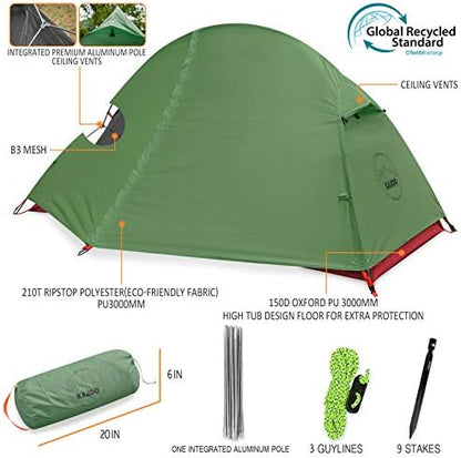 KAZOO Waterproof Backpacking Tent Ultralight 1/2 Person Lightweight Camping Tents 1/2 People Hiking Tents Aluminum Frame Double Layer
