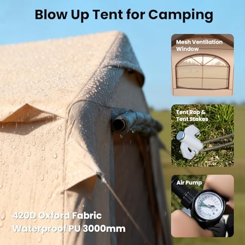 Inflatable Tents for Camping, Large Blow Up Tent with Hand Pump, Easy Setup InflatableTent 4 Season Tent, Waterproof Oxford Air Glamping Tents for Camping Adult 4/6/8/10/12 Person