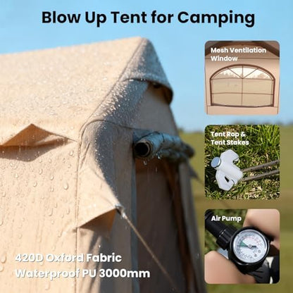 Inflatable Tents for Camping, Large Blow Up Tent with Hand Pump, Easy Setup InflatableTent 4 Season Tent, Waterproof Oxford Air Glamping Tents for Camping Adult 4/6/8/10/12 Person