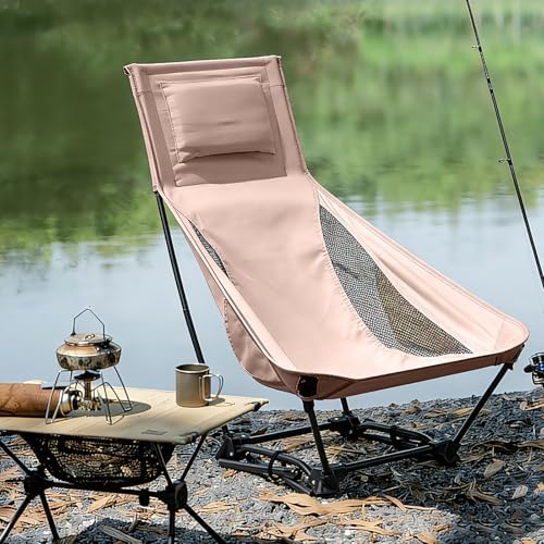 High Back Camping Chair with Pillow, 2-in-1 Height Adjustable, Heavy Duty