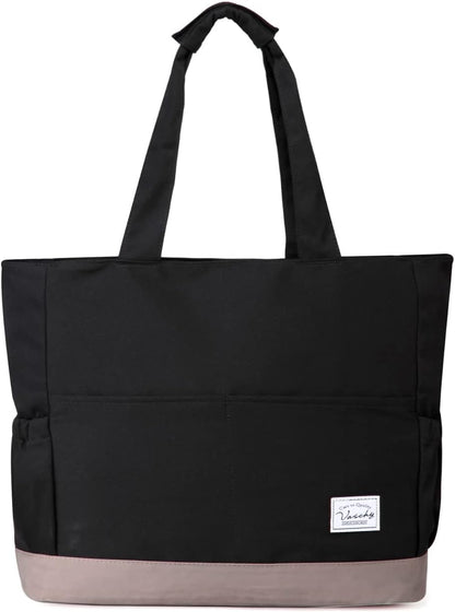 VASCHY Beach Bag for Women, Large Waterproof Sandproof Fold-able Packable Pool Tote Bag w Zipper/Pockets