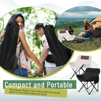 2 Pack Folding Camping Chairs Portable, Black, White, Solid Color