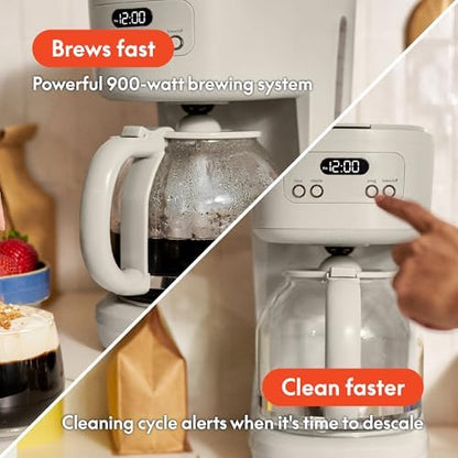 bella 12-Cup Programmable Coffee Maker with No-Drip Glass Carafe, Oatmilk