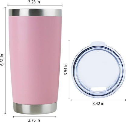 DOMICARE 20oz Stainless Steel Tumbler Bulk with Lid, Double Wall Vacuum Insulated Travel Mug, Powder Coated Coffee Cup, Pink, 4 Pack