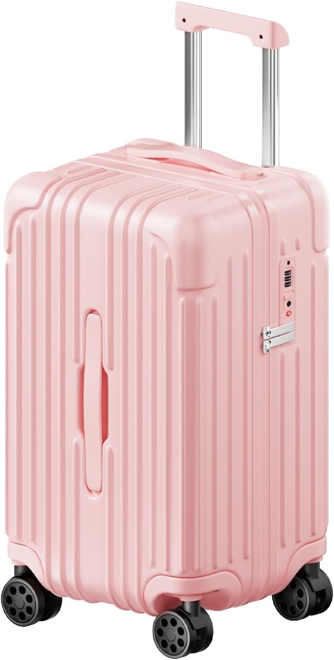 Krute Carry on Luggage PC+ABS Suitcases with Double Spinner Wheels 22x14x9 Airline Approved Luggage with TSA Lock 20 Inch (Pink)
