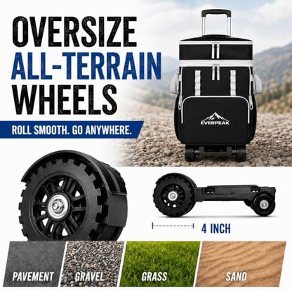 72-Can Large Collapsible Soft Cooler with Wheels, Insulated Leakproof Cooler Bag with Handle, Removable Lunch Box Top, All-Terrain Wheels, Portable Cooler for Beach, Camping, Picnic, Travel