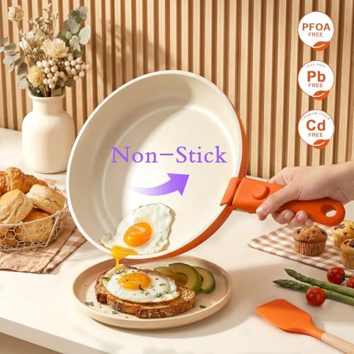 GIPP Pots and Pans Set Non Stick,Kitchen Cookware Set Detachable Handle, Non Toxic Cooking Pan Set with Frying Pans Set,RV Cookware Sets for All Stoves, Orange Gradient, 21PCS