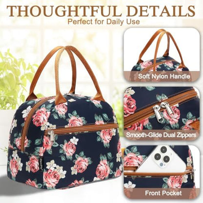 FlowFly Insulated Lunch Cooler Bag - Tote Bag Organizer for Women/Men, Rose