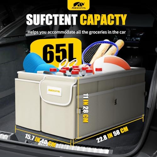 MIKKUPPA Trunk Organizer with Lid - 65L Collapsible Car Organizer, White