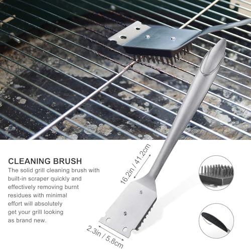 grilljoy 8PCS BBQ Grill Tools Set with Extra Thick Stainless Steel Spatula, Fork, Tongs & Cleaning Brush - Complete Barbecue Accessories Kit with Portable Bag - Perfect Grill Gifts for Father's Day