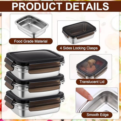 12 Pcs 12oz/ 350 ml 304 Stainless Steel Food Containers with Lid, FDA Registered Airtight Lunch Container Reusable Meal Prep Storage Box Freezer/Dishwasher Safe for Home Kitchen