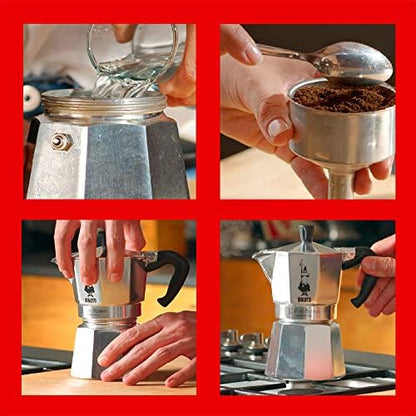 Bialetti - Moka Express: Iconic Stovetop Espresso Maker, Moka Pot, Italian Coffee Maker, 3 Espresso Shots (4.3 oz - 130 ml), Aluminum, Silver
