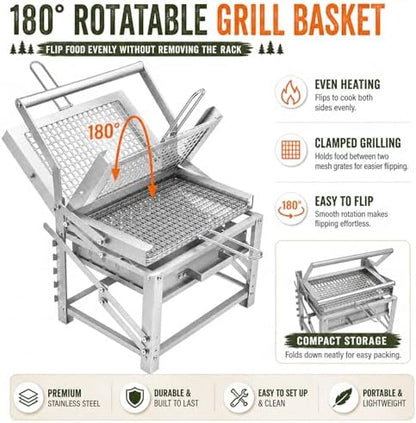 Portable Charcoal Grill, 180° Rotatable Small Charcoal Grill
