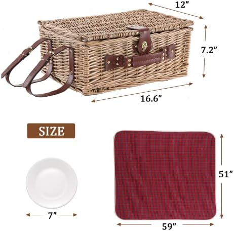 Wicker Picnic Basket for 4 with Waterproof Picnic Blanket