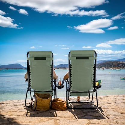 Nestl Zero Gravity Chairs 1 Pk, Portable Patio Lounge Outdoor with Pillows & Cup Holder Trays, Adjustable Steel Lawn Chair for Deck, Beach - Sage Green