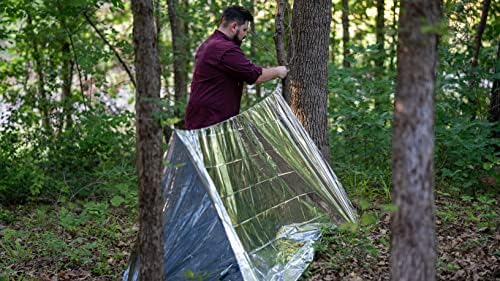 SharpSurvival Shack Emergency Survival Shelter Tent - 2 Person Mylar Tube Tent - Lightweight 8' x 5' All Weather Waterproof Shelter Conserves Heat - Reflective Tents for Camping/Hiking and More