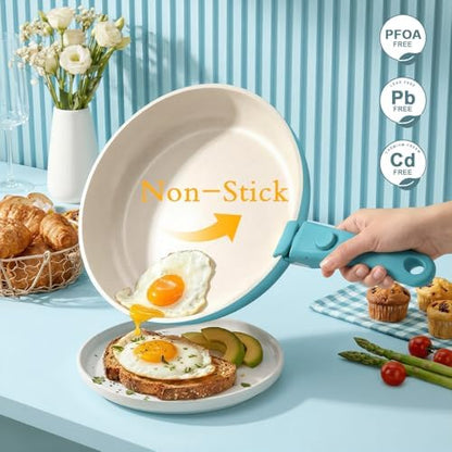 GIPP Pots and Pans Set Non Stick,Kitchen Cookware Set Detachable Handle, Non Toxic Cooking Pan Set with Frying Pans Set,RV Cookware Sets for All Stoves, Light Blue Gradient, 21PCS
