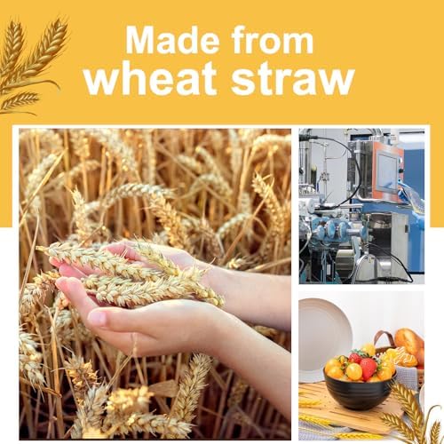 Rubtlamp Wheat Straw Dinnerware Sets, 16PCS Plastic Dinnerware Set for 4, Wheat Straw Plates and Bowls Sets, Unbreakable Dinnerware Plastic Microwave Safe Dishes Set for Kitchen&Camping