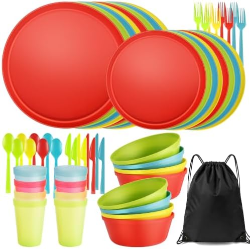 56 Piece Dinnerware Set for 8, Lightweight Unbreakable Plates Bowls