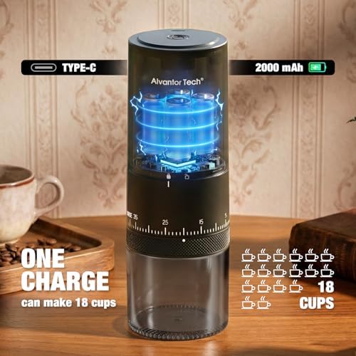 Portable Electric Burr Coffee Grinder - Cordless Rechargeable Coffee Grinder with Ceramic Conical Burr, USB-C, Ultra Quiet <65dB, 38 Adjustable Settings, Travel Coffee Grinder for Camping Office Home
