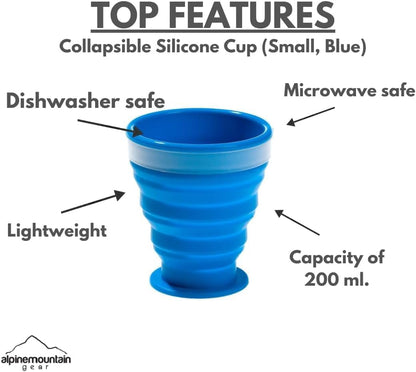Collapsible Silicone Cup for Camping and Backpacking - Camping Dishware Gear Essentials in Blue (Made by Caddis Sports) (4)