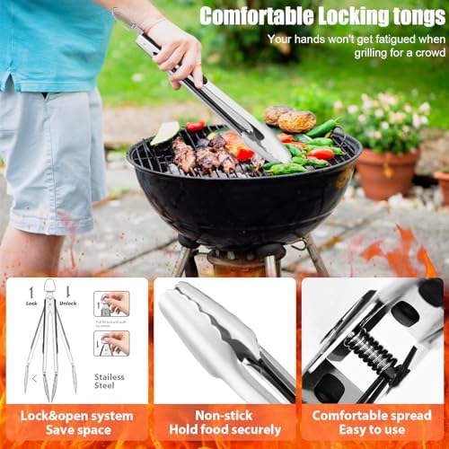 RINPIR 31pcs BBQ Grill Accessories Gifts for Men Dad, Heavy Duty Grilling Tools Gift Set for Father‘s Day, Stainless Steel BBQ Utensils Kit with Mats, Grill Brush in Carrying Bag Brown