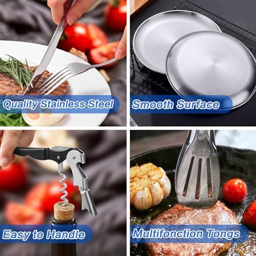 Camping Utensils, Camping Essentials 2-4 Person 11pcs/21PCS with Spoons Plates Forks Knives Travel Utensils with Case, Accessories Set for Grill Outdoor Car Picnic Essentials